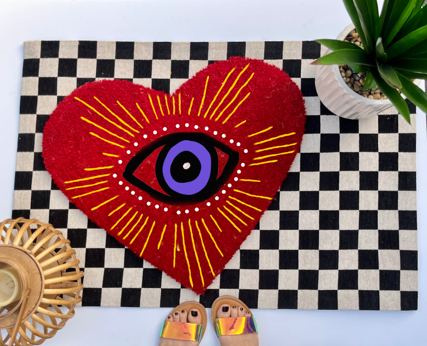 Evil Eye Heart Coir Doormat