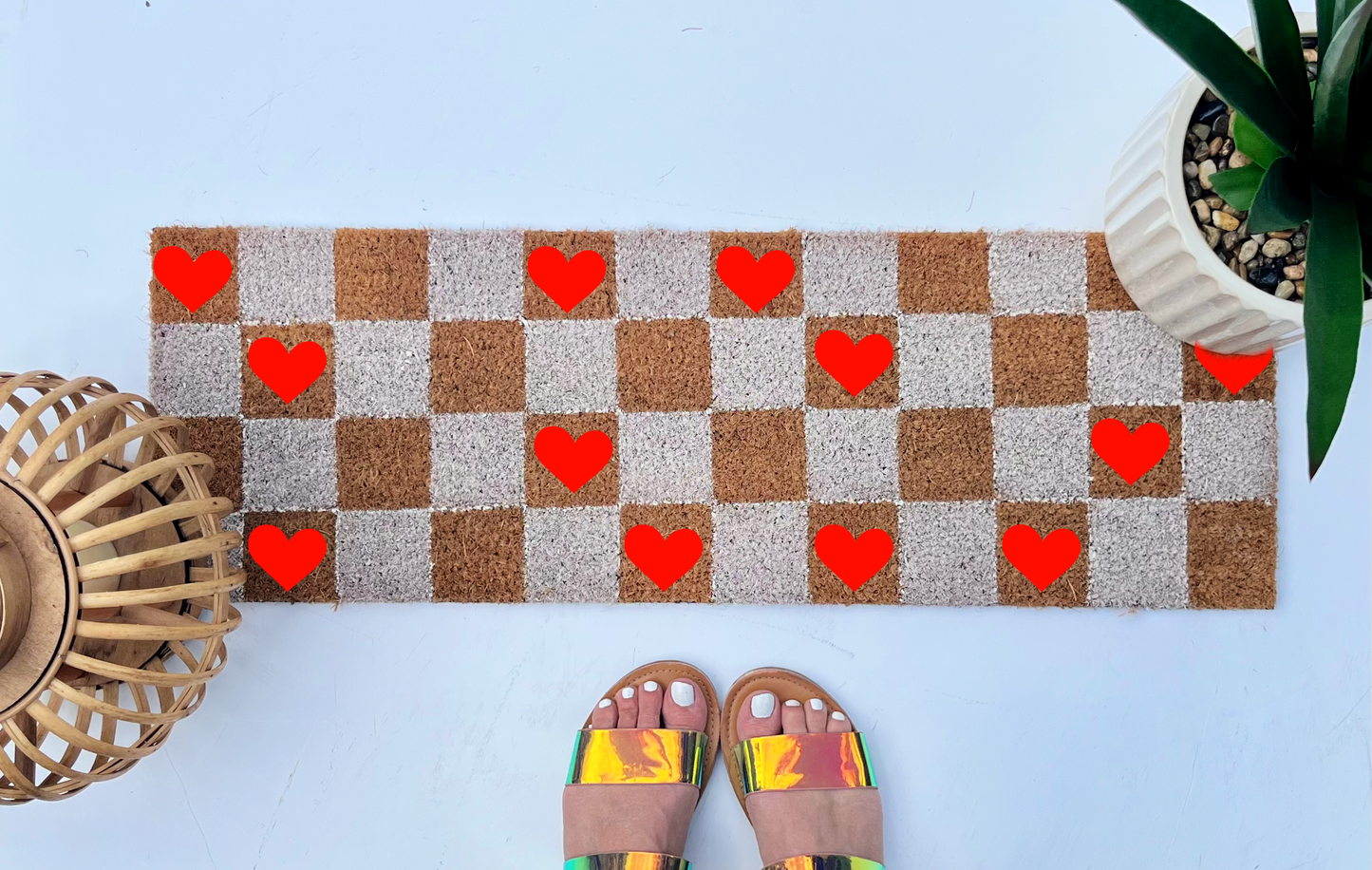 Checkered Hearts Coir Doormat
