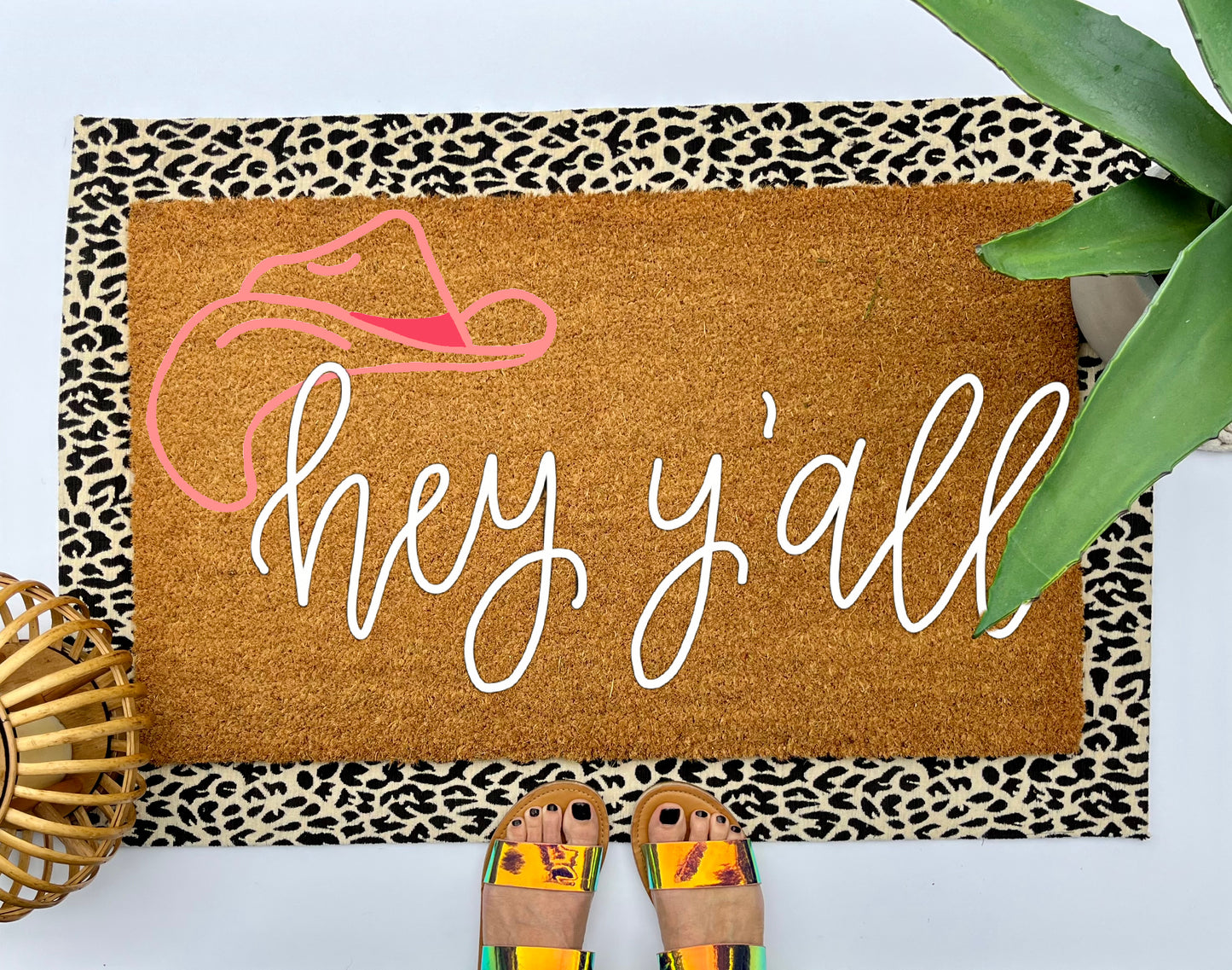 Western Hey Y'all Coir Doormat | Hand Painted Coir Doormats