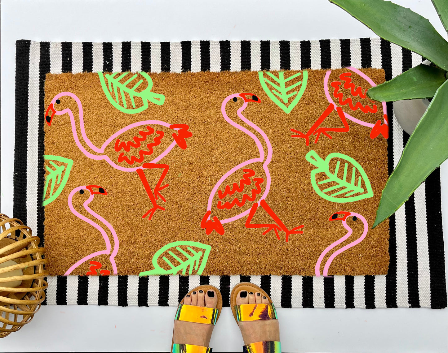 Pink Flamingo Coir Doormat
