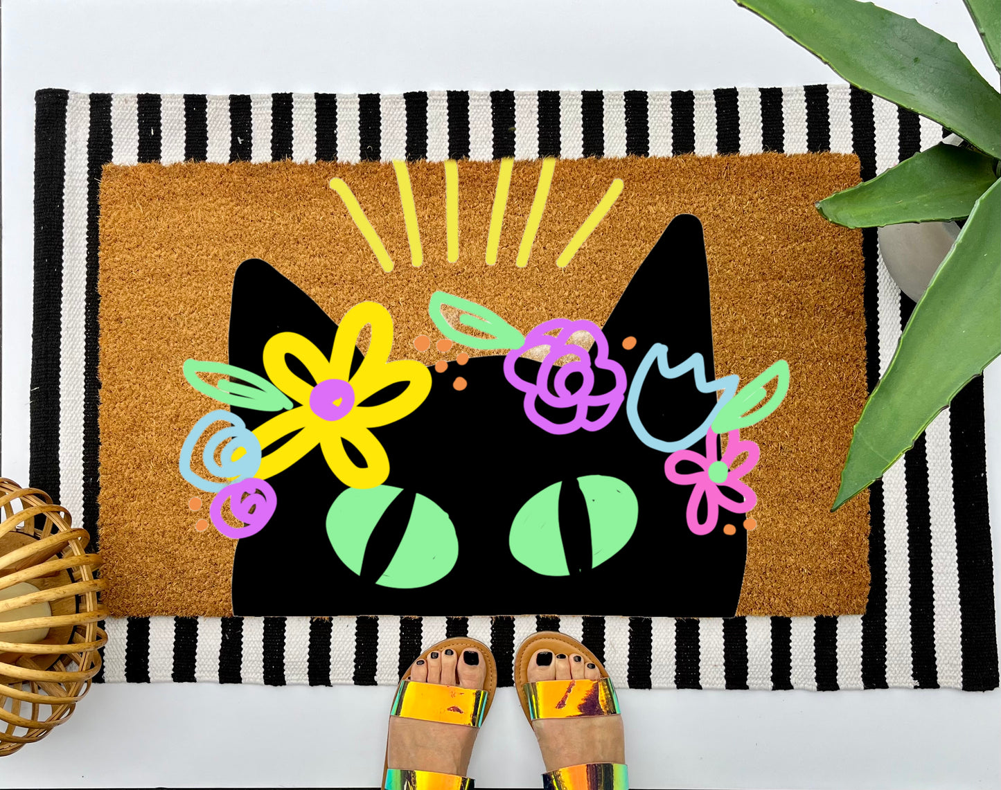 Whimsical Cat Coir Doormat