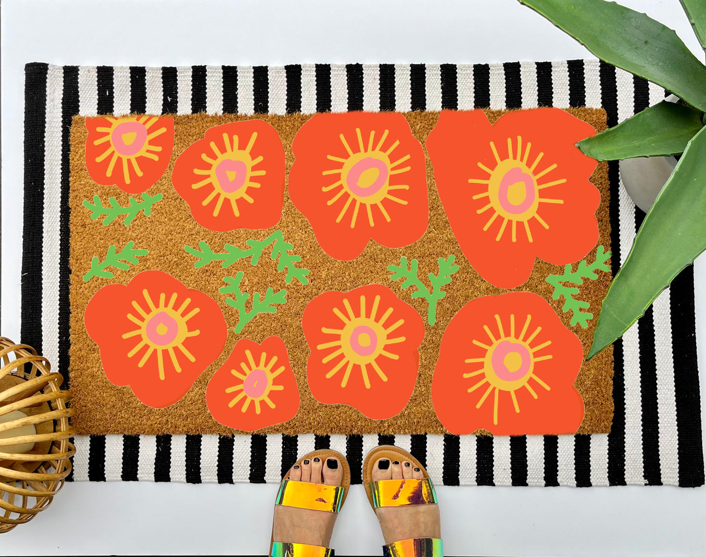 Retro Flower Coir Doormat