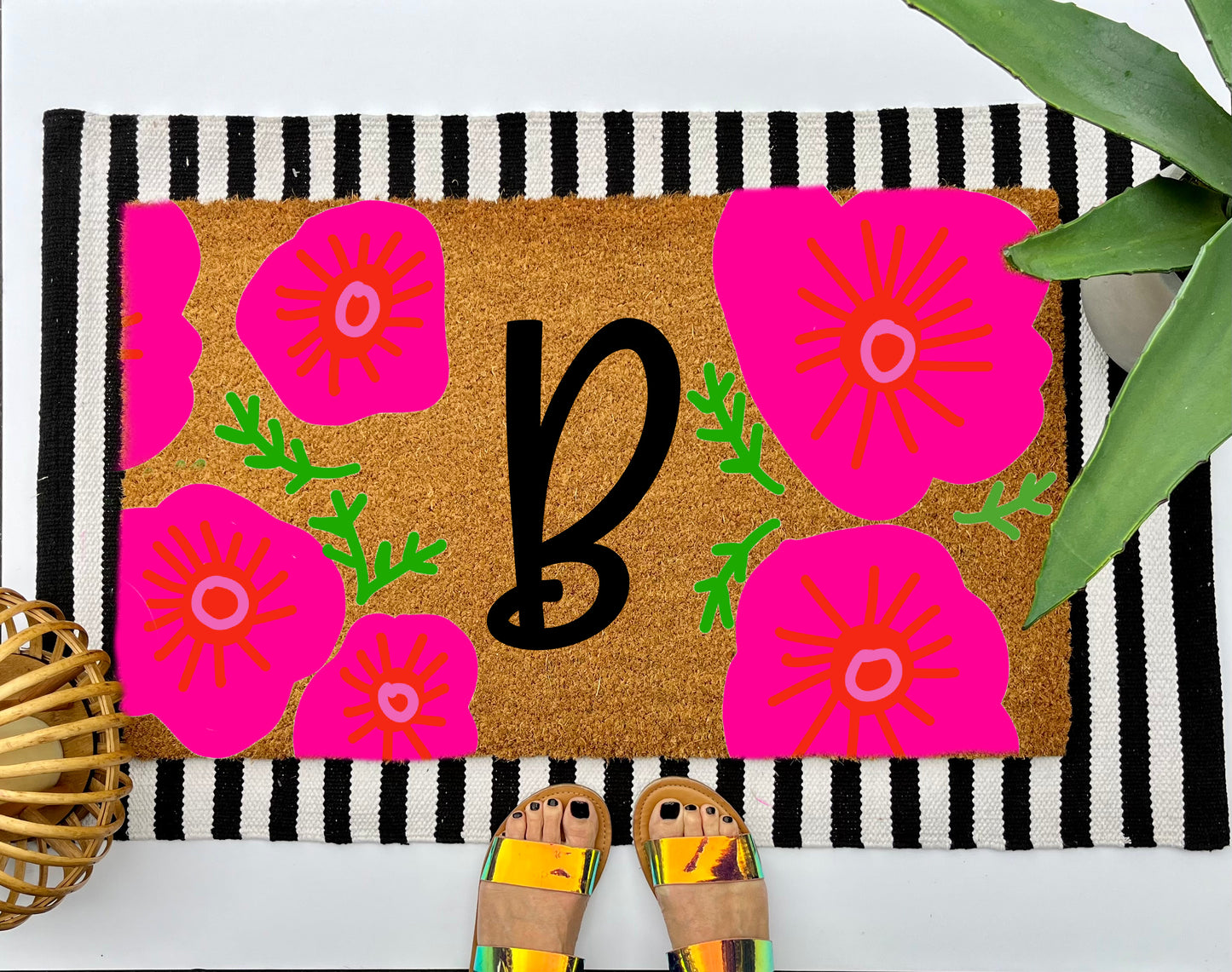 Flower Monogram Coir Doormat