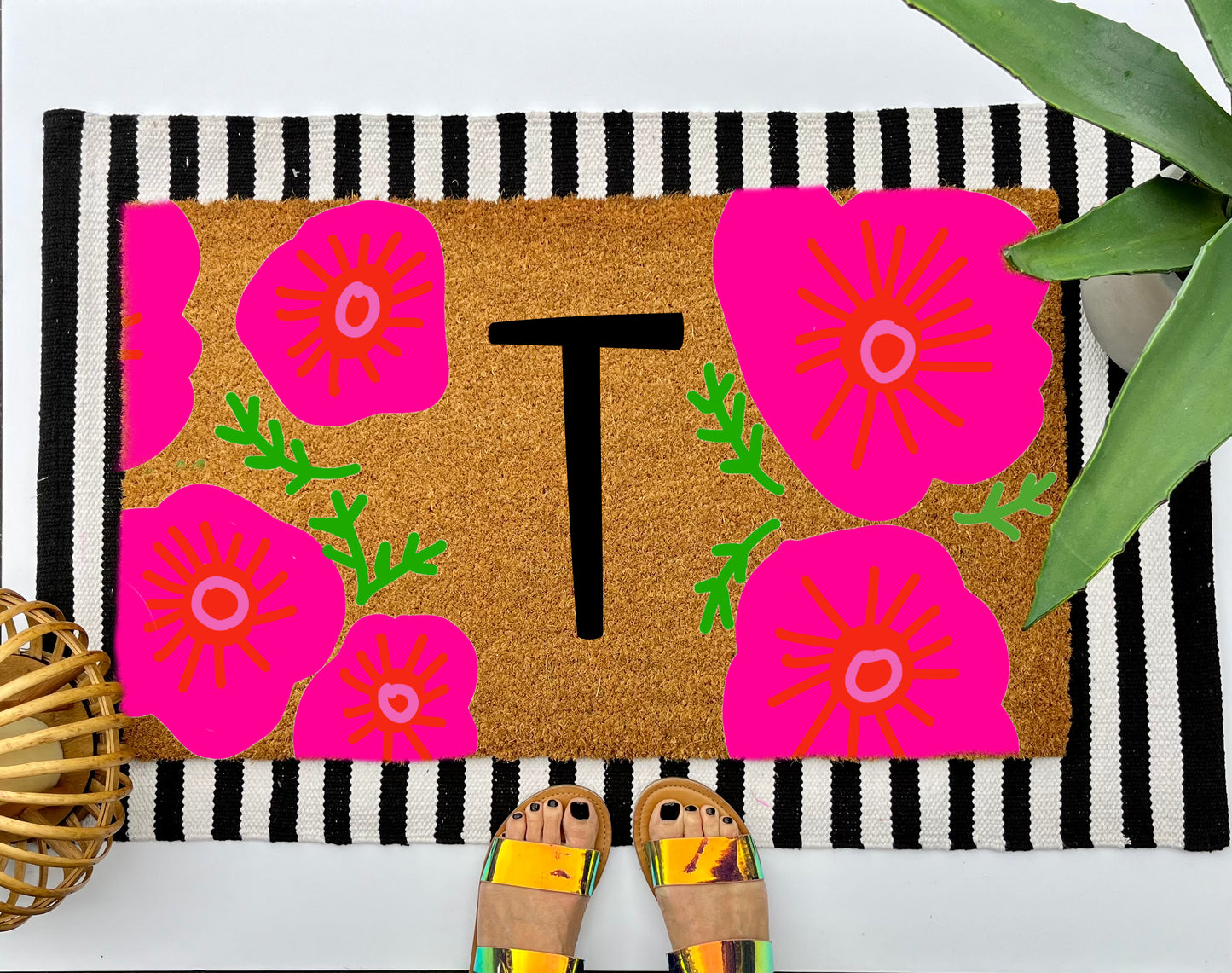 Flower Monogram Coir Doormat