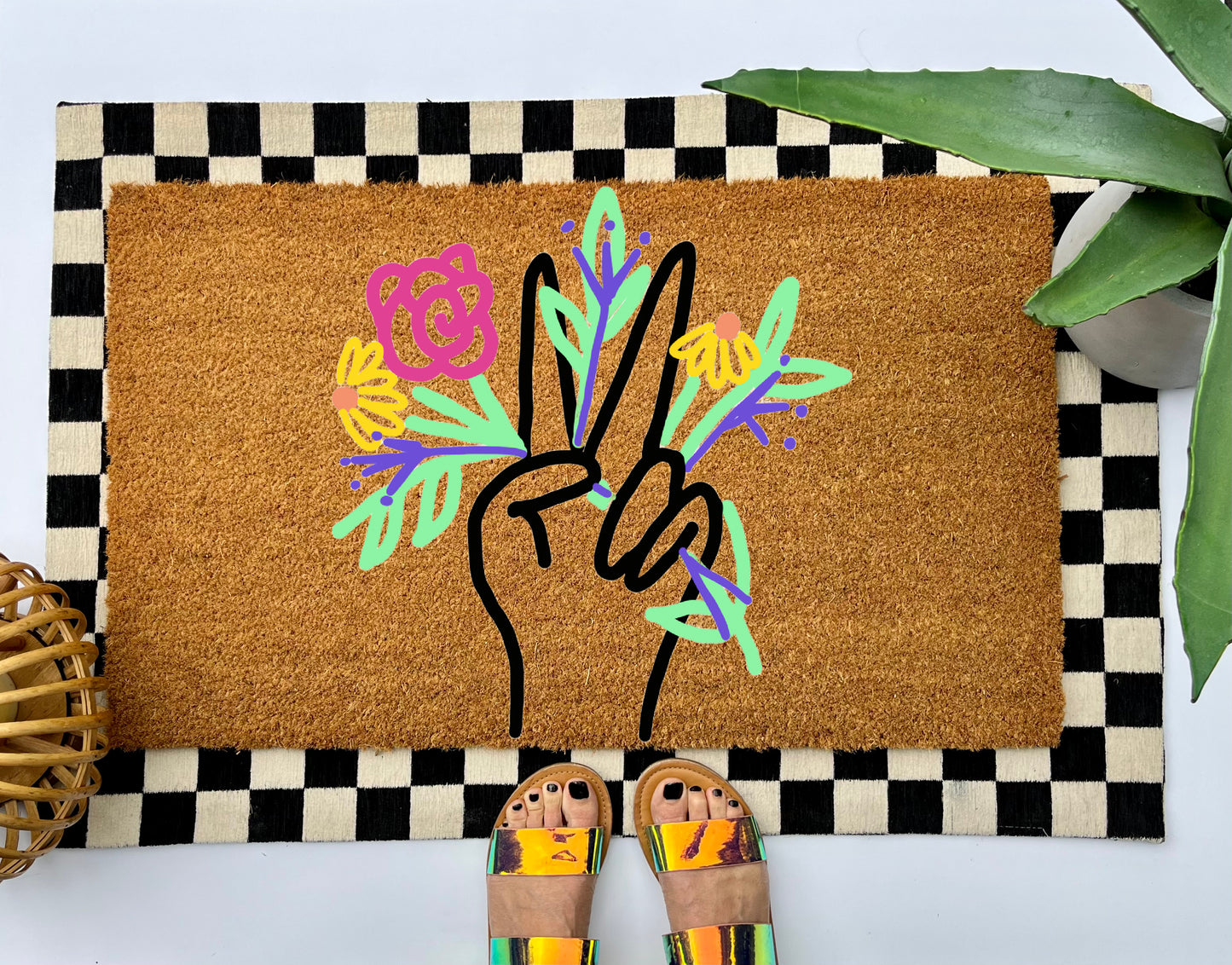 Peace and Wildflowers Coir Doormat