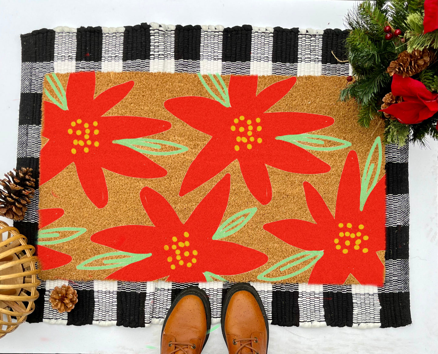 Poinsettia Coir Doormat