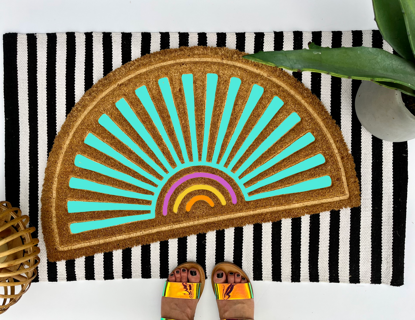 Boho Colorful Sun Coir Doormat | Painted Coir Doormats
