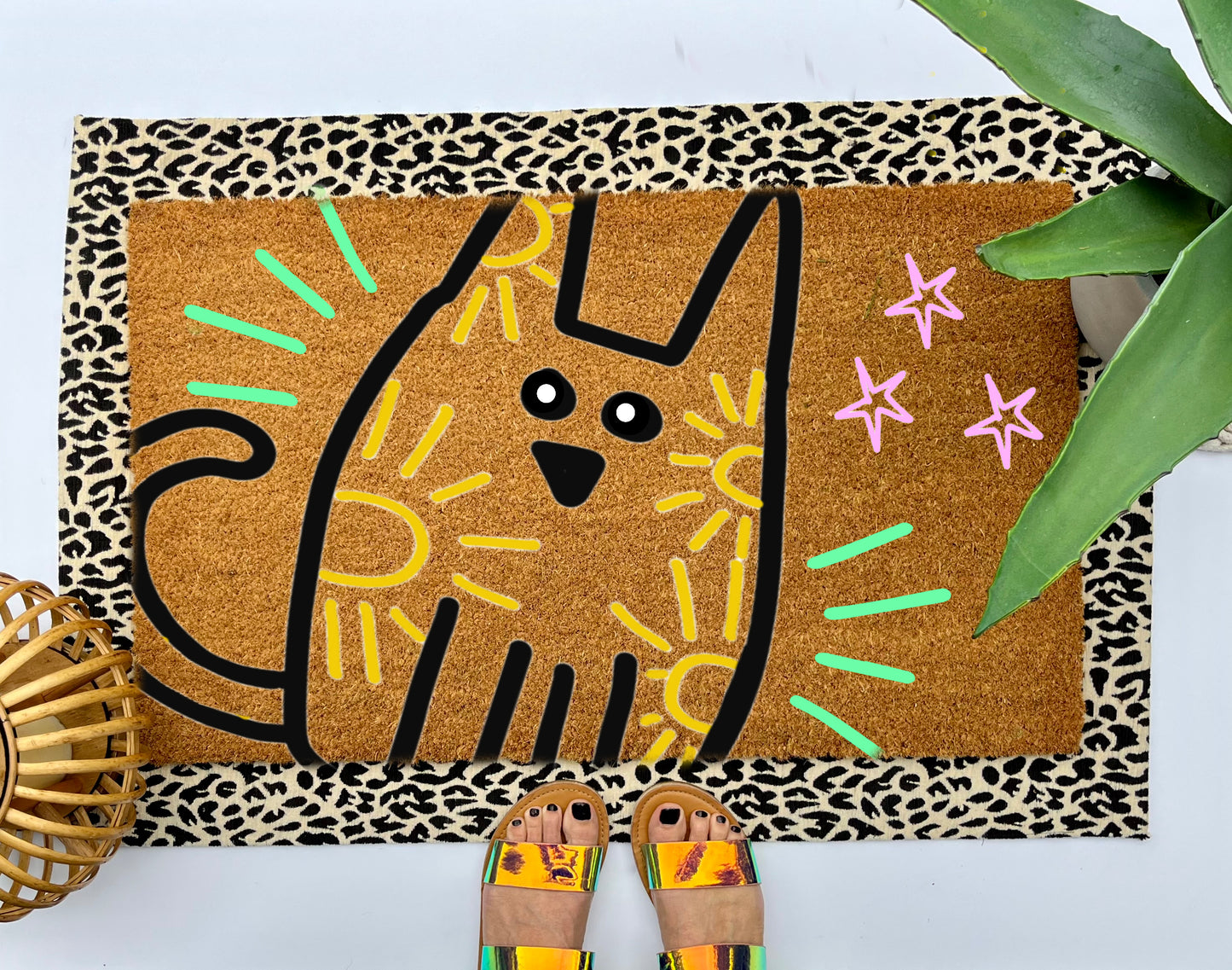 Whimsical Cat Coir Doormat