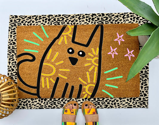 Whimsical Cat Coir Doormat