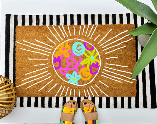 Colorful Boho Sun Coir Doormat