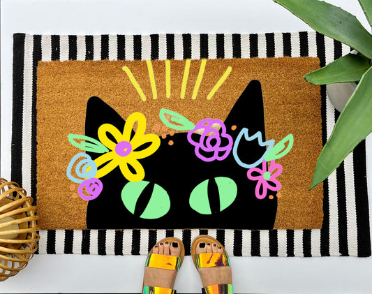 Whimsical Cat Coir Doormat