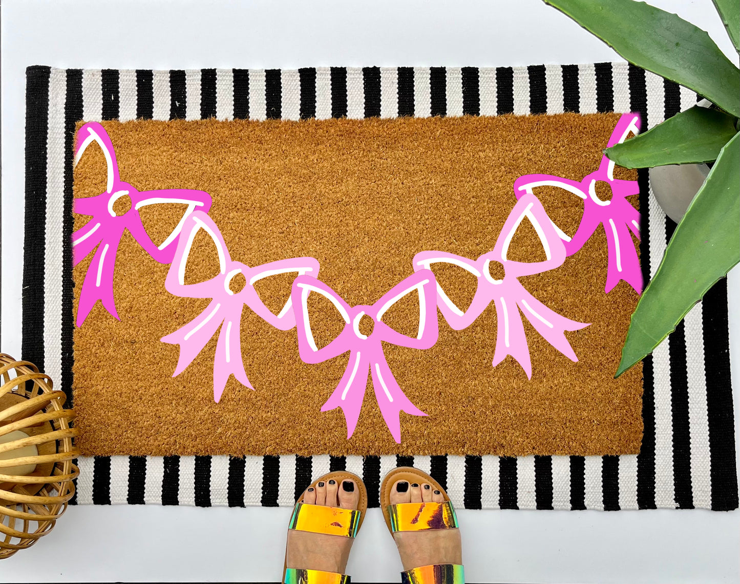 Pink Bows Coir Doormat