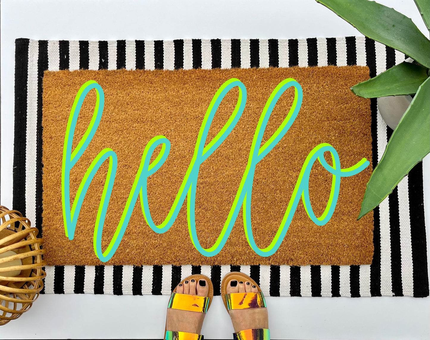 Neon Hello Coir Doormat