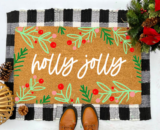 Holly Jolly Coir Doormat